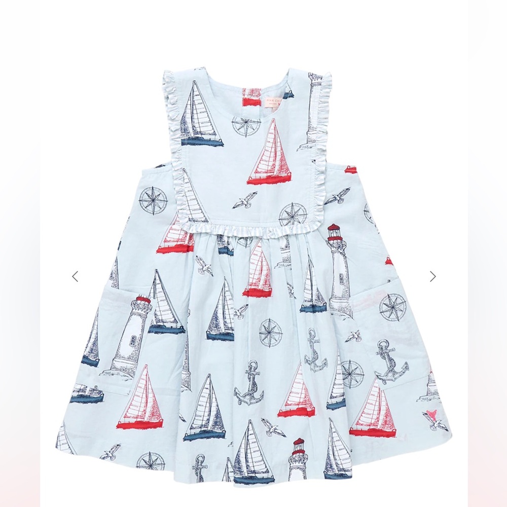 Pink Chicken Nautical Themed Baby Dress NWT